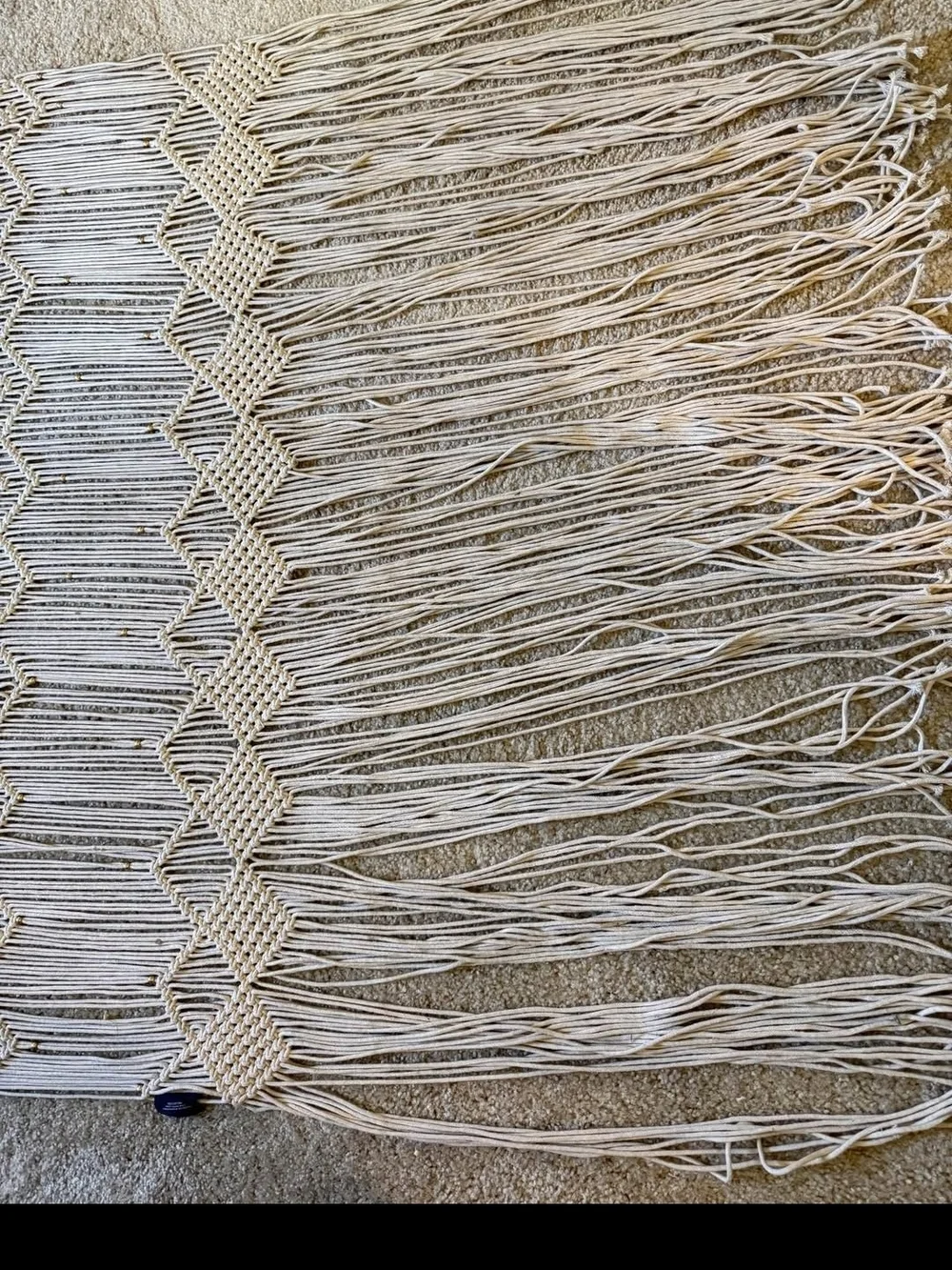 Handmade Macramé Wall Hanging/ Door Curtain – Cream Boho Fringe Decor